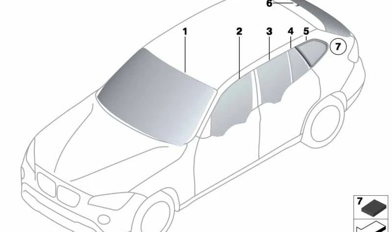 Cristal lateral trasero izquierdo verde OEM 51372993821 para BMW E84. Original BMW.