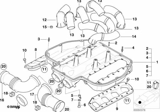 Colector de admisión inferior OEM 11617831265 para BMW E39 M5, Z8 E52. Original BMW.