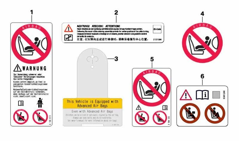 Etiqueta de advertencia airbag pasajero OEM 71212122545 para BMW E81,E82,E87,E88,F20,F21,E36,E46,E90,E91,E92,E93,F82,E34,E39,E60,E61,F07,F10,F11,E63,E64,F12,F13,E38,E65,E66,F01,F02,F04,E31,E84,E83,F25,E53,E70,E71,E72,E85,E86,E89,E52 y MINI R50,R52,R5