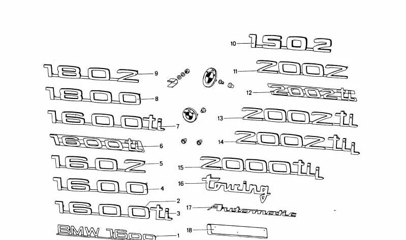 Emblema "touring" OEM 51141803759 para BMW 114, 2000, 2002, 2002tii {114, 2000, 2002} fabricados entre 1971 y 1974. Original BMW.