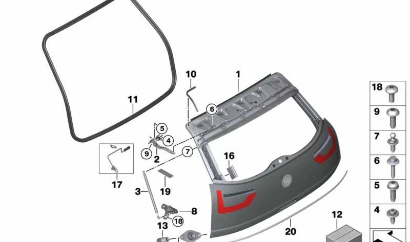 Bisagra izquierda del portón trasero OEM 51247296773 para BMW i3 (I01, I01N). Original BMW.