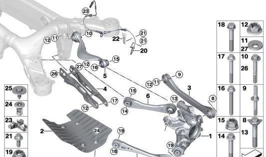 Bras de suspension arrière droite avec SILENTBLOCK OEM 33306871006 pour BMW X3 G01, F97 et X4 G02, F98. Compatible avec les versions de compétition M40D et M. BMW d'origine.