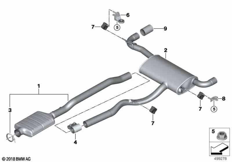 Silenciador adicional trasero OEM 18308593647 para BMW Serie 2 F44, X1 F48... y más. Original BMW.