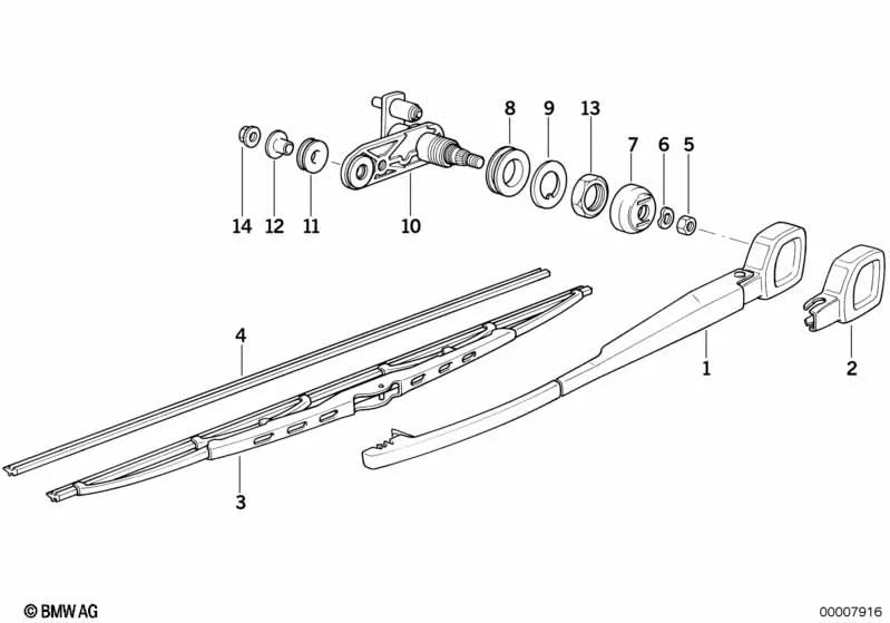 Wiper blade bearing for BMW E34 5 Series (OEM 61628351863). Original BMW.