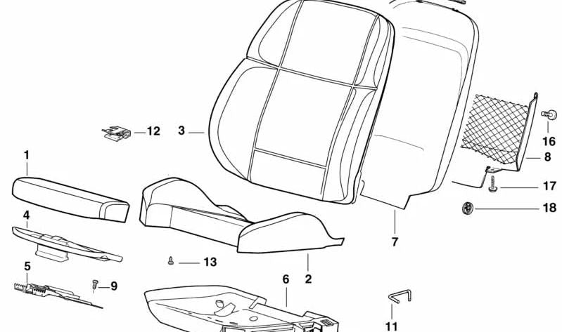 Clip fijación OEM 52108151597 para BMW E36 y E52. Compatible con elementos de asiento y puerta. Original BMW.