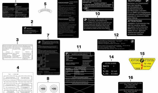 Set indicative "noise instruction" OEM 71228392271 for BMW R Nine Pure, R Nine Racer. Original BMW Motorrad.