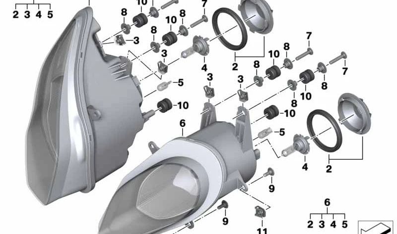 Abbagliante anteriore OEM 63128549327 per moto BMW S 1000 RR (K46, 2014-2018). BMW Motorrad originale.