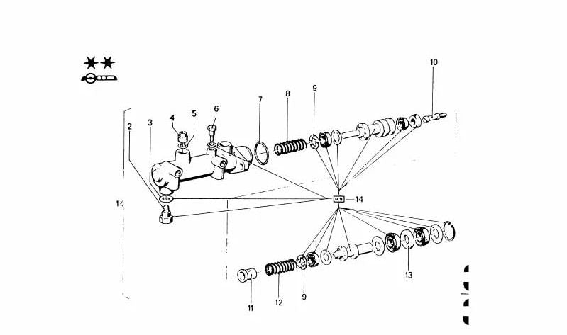 Juego reparación cilindro principal de freno OEM 34311113655 para BMW 1502, 1602, 1802, 2002, 2002tii (1966–1977). Diámetro 20,64 mm. Original BMW.