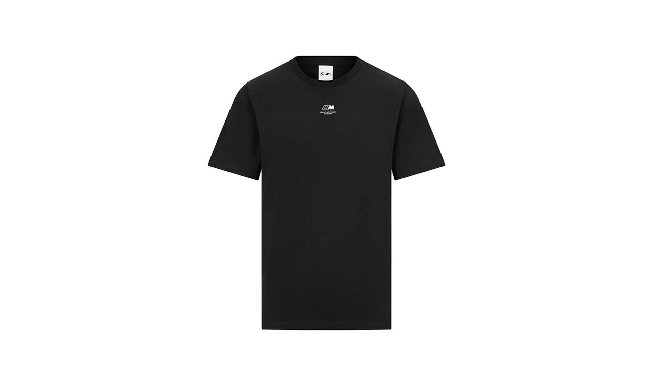 Camiseta negra BMW M con logo blanco OEM 80145B36B83. Unisex, algodón orgánico, ajuste regular. Para fans de BMW y la gama M. Original BMW.