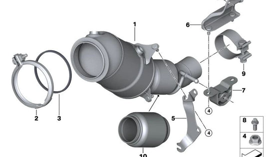 Katalysatorunterstützung in der Nähe des OEM 18328643125 -Motors für BMW X5 F15 XDRIVE40E (KT01, KT02, KT03, KT04, KT08). Original BMW.