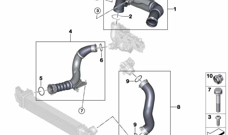 Conducto de admisión de aire OEM 13719452508 para BMW F40 (116i, 118i) y F44 (216i, 218i). Compatible con motores B38B y B38C. Pieza original BMW.