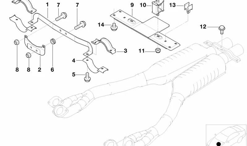 Soporte de sujeción escape OEM 18301408017 para BMW E39, E52. Original BMW.