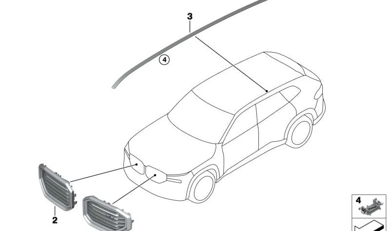 Rejilla decorativa delantera derecha Shadowline OEM 51135A37968 para BMW X5 (G05), X6 (G06), X7 (G07), XM (G09). Original BMW.