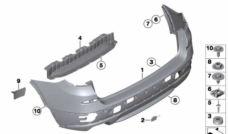 Paragolpes trasero imprimado OEM 51127278474 para BMW F25. Repuesto original BMW.