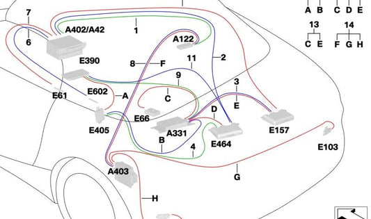 Cabo de antena para unidade principal e OEM da antena traseira 61118718062 para BMW G29. BMW original.