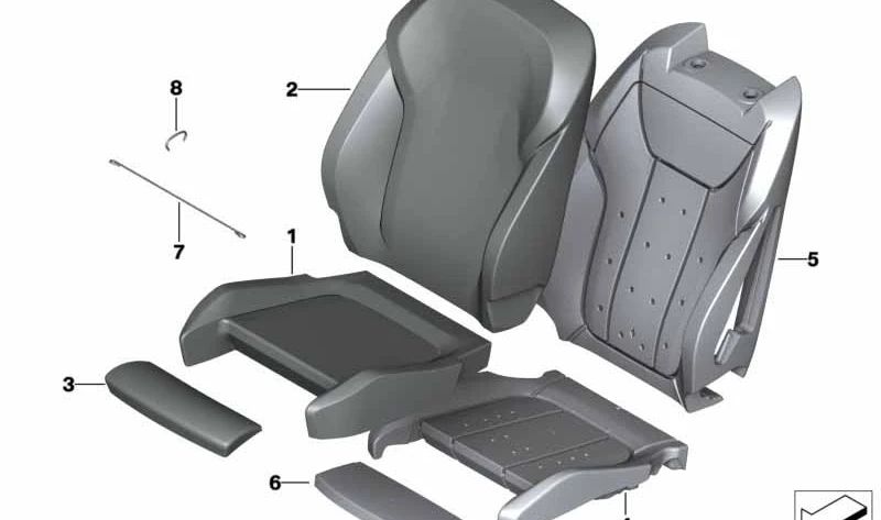 Funda respaldo asiento deportivo tela/cuero izquierda OEM 52109893791 para BMW F40. Color negro/rojo. Original BMW.