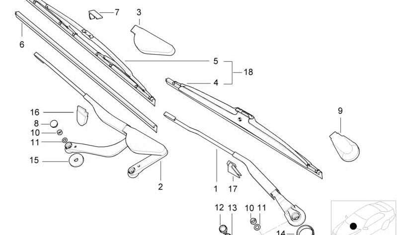 Essuie-glace OEM 61618215611 pour BMW E38 725TDS, 728i, 730d, 730i. Compatible avec les modèles de 1993 à 2001. BMW original.