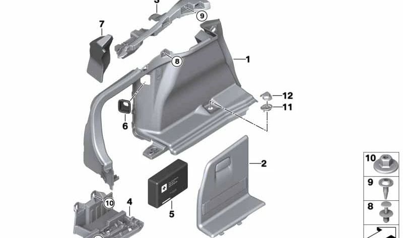 Panel lateral izquierdo del maletero OEM 51477337213 para BMW F36 418d (todos los modelos y años compatibles). Pieza original BMW. Acabado en color antracita.
