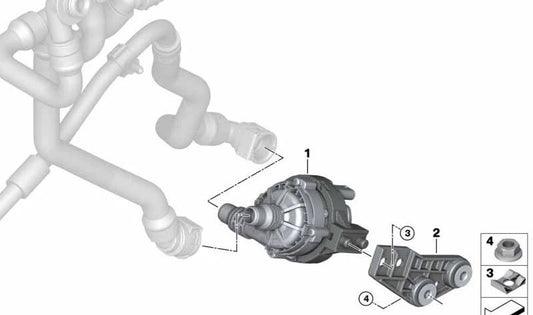 Bomba auxiliar de refrigerante OEM 17618477210 para BMW X5 {G05} y X6 {G06}. Modelos compatibles: X5 xDrive30d, X5 40d, X6 40d. Original BMW.
