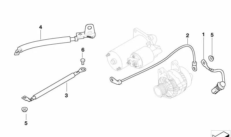 Cable de masa OEM 12427795520 para BMW E60, E61. Original BMW.