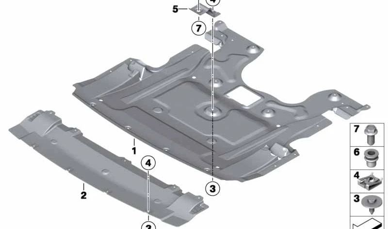 Protector bajo motor OEM 51758047450 para BMW F10, F11, F01, F02. Pieza de protección del motor original BMW.