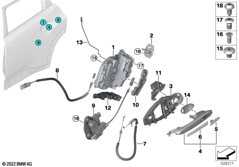 Fechadura da porta traseira esquerda OEM 51227477705 para BMW G30, G11 LCI, X5 G05, X6 M F96... e muito mais. BMW genuíno.