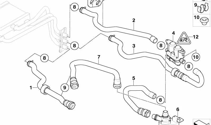Manguera de retorno del radiador OEM 64216912735 para BMW E60, E61, E63, E64. Original BMW.