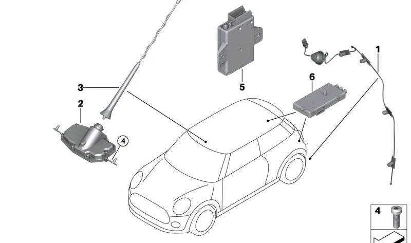 Antenna base with AM/FM/Tel/GPS rod OEM 65208782595 for BMW F57. Original BMW.