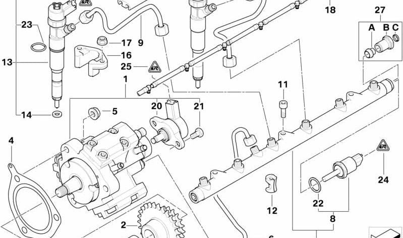 Tubería de presión de combustible OEM 13537804236 para BMW E46, E39, E38, E53. Original BMW.
