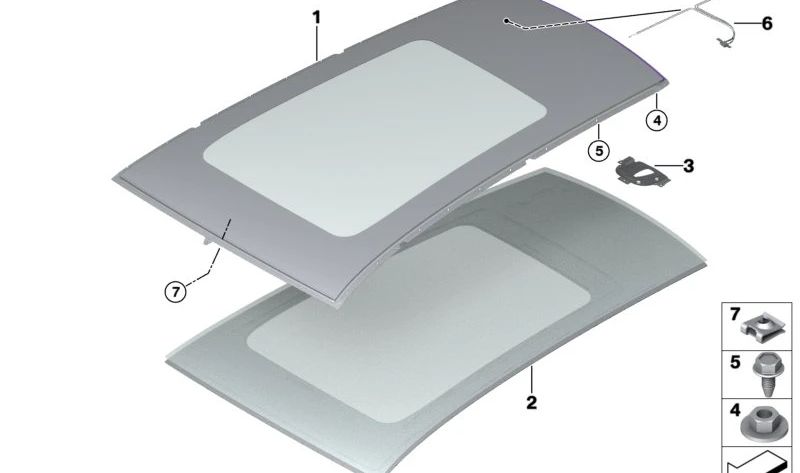 Clip de sujeción metálico OEM 54105A2AFF0 para BMW I20 con techo panorámico Skylounge. Pieza original BMW.