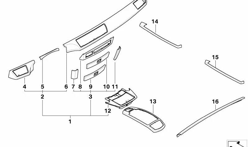 Revestimiento de madera tablero de instrumentos derecho para BMW E65, E66 (OEM 51457025308). Original BMW