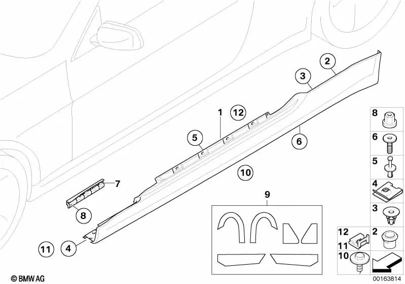 Tampa do pára -choque lateral primada à direita para BMW E63N, E64N (OEM 5177181988). BMW original