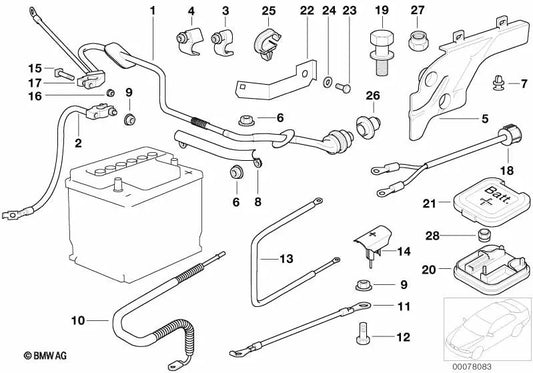 Cable de arranque punto de apoyo B+ OEM 12422247665 para BMW E39, E38. Original BMW.