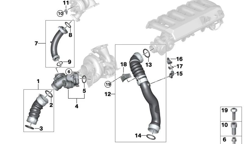 Air charge pipe for BMW X5 E70, E71 (OEM 11618506079). Original BMW