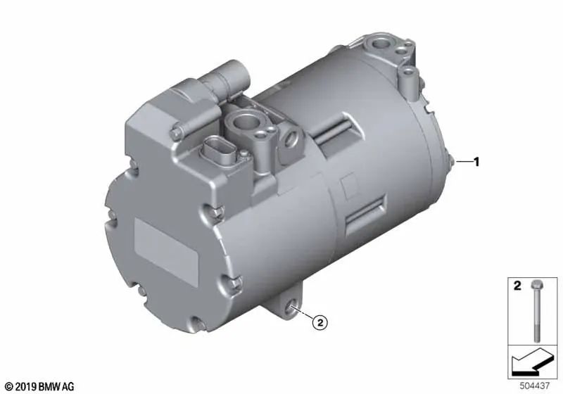 Compressor de ar condicionado elétrico OEM 64529496112 para BMW X5 G05, X6 (xDrive45e) e muito mais. BMW genuíno.
