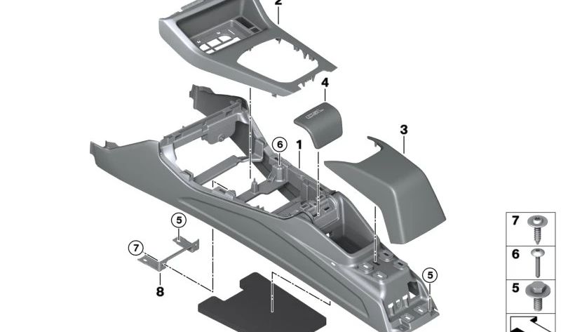 Rear Center Console Cover for BMW 3 Series G80, 4 Series G82N (OEM 51167883334). Original BMW
