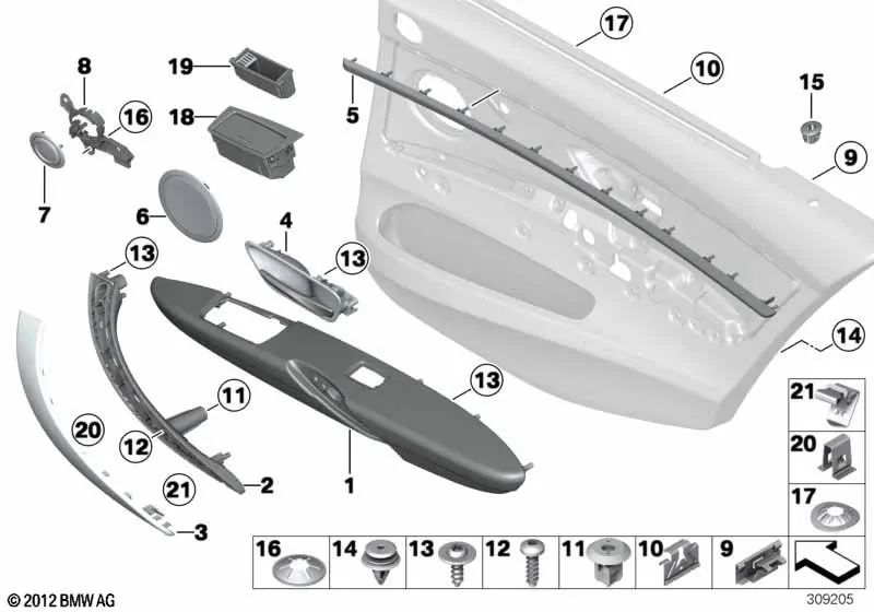 Manija de puerta trasera izquierda/derecha para BMW Serie 3 F30, F31, F35, F80. Original BMW. . Original BMW