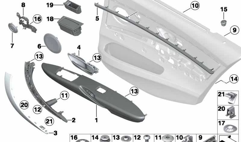 Soporte manilla trasera izquierda OEM 51427281465 para BMW F30, F80 M3, F31... y más. Original BMW.