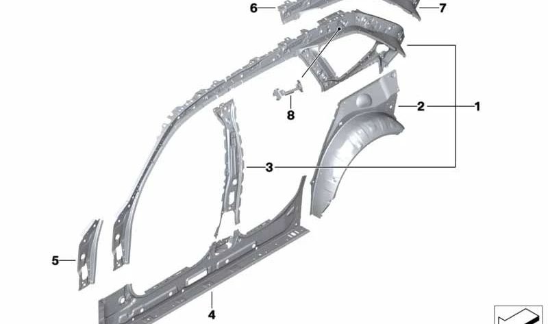 Inner left D-pillar for BMW 3 Series G21, G81 (OEM 41007488091). Original BMW.