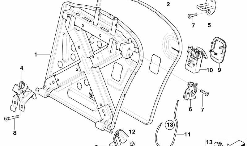 Estructura respaldo asiento izquierdo OEM 52201486663 para MINI R50, R53. Repuesto original MINI.