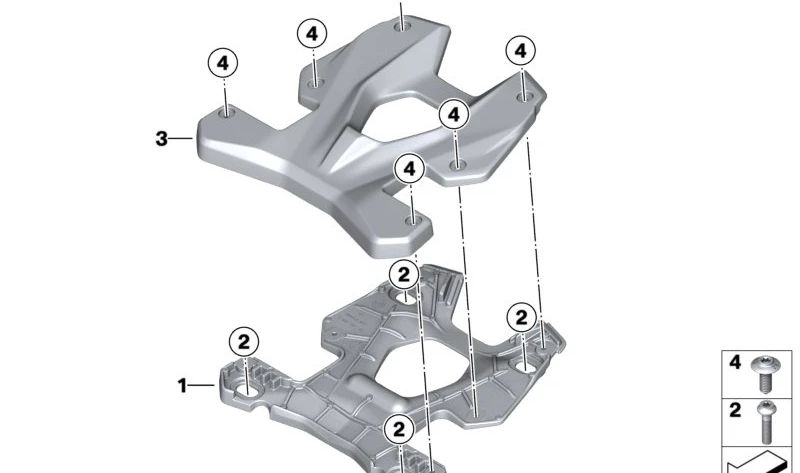 Soporte trasero Topcase OEM 46545A097C0 para BMW Motorrad S 1000 XR (SK69) modelos 0E41A67 y 0P11A67A10 (2019-actualidad). Original BMW Motorrad.