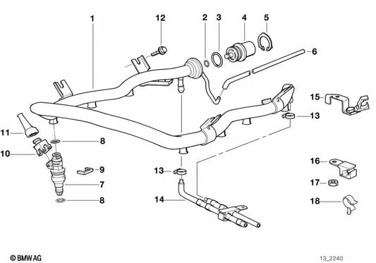 Mangueira flexível com proteção contra fricção OEM 13531702959 para BMW Série 8 E31 840i M60 manual e automática. BMW genuíno.