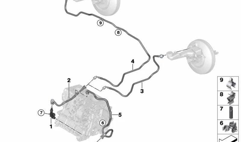 Tubo de vacío OEM 11668607939 para BMW F45, F48 y MINI F60 (modelos 225xe, xDrive25e, Cooper S, Cooper SE ALL4). Conexión del servofreno. Original BMW y MINI.