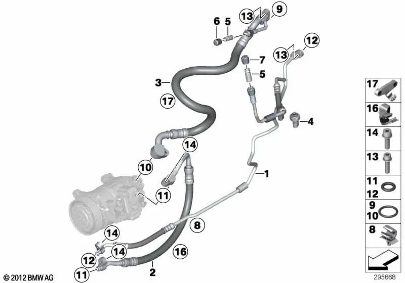 Tubería de Presión Compresor-Condensador para BMW F25 (OEM 64539228239). Original BMW.