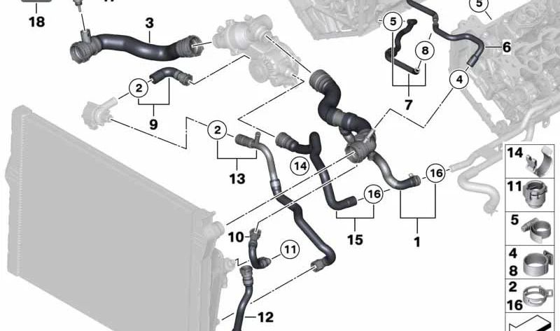 Tuyau de réfrigérant OEM 17127611149 pour BMW F01, F02 (760i, 760li). Compatible avec les moteurs N74. BMW d'origine.