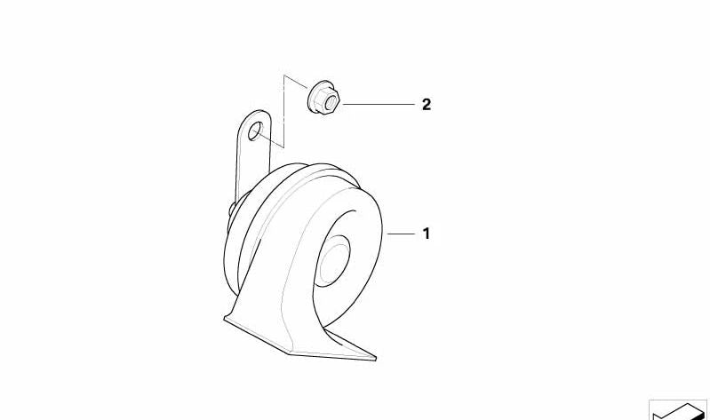 Horn low OEM 61337184480 for BMW Z4 E85 and E86 (2.0i, 2.2i, 2.5i, several years and versions). Original BMW spare.
