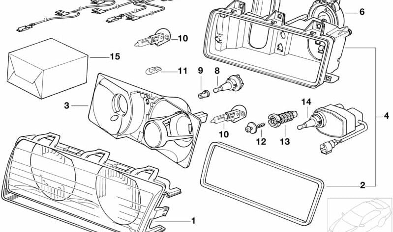 Tapa para luz larga (Fernlicht) OEM 63121387305 para BMW E36. Original BMW.