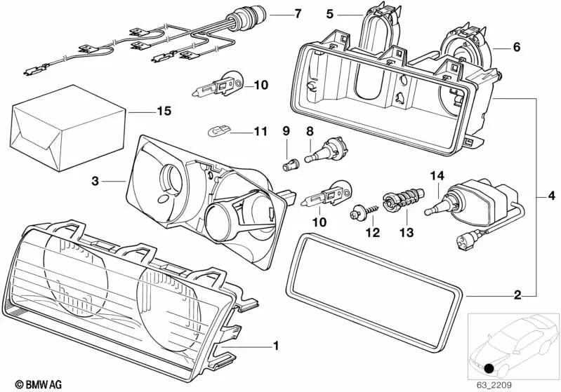Left side signal diffuser for BMW 3 Series E36 (OEM 63121387883). Original BMW