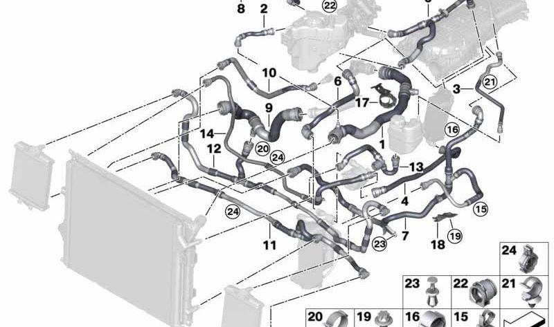 Tubo intercambiador de calor OEM 17128674162 para BMW F22, F22N, F30N, F32, F32N, F36N. Original BMW.