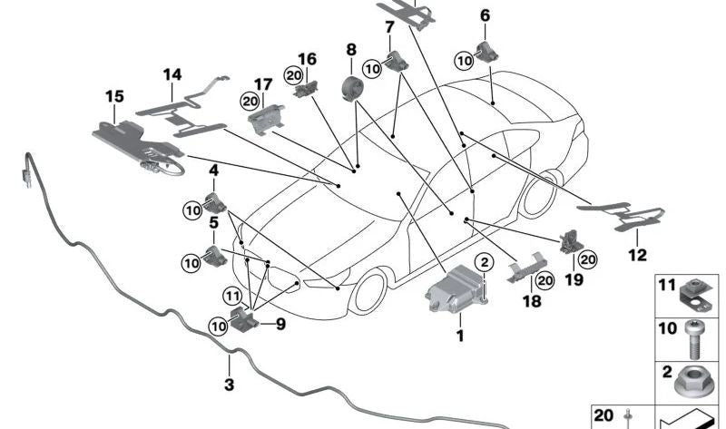 Sensor de aceleración OEM 65775A2D769 para BMW Serie 2 G42 (218i, 220d, 220i, 230i, 230i xDrive). Modelos desde 2021 hasta 2029. Original BMW.